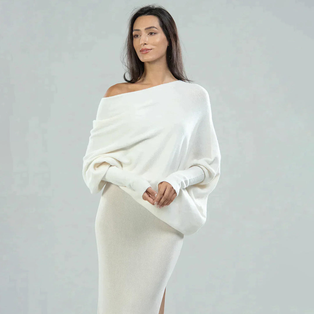 Women's Oversized Knit Sweater - Boat Neck - Long Sleeve - Soft Casual Pullover