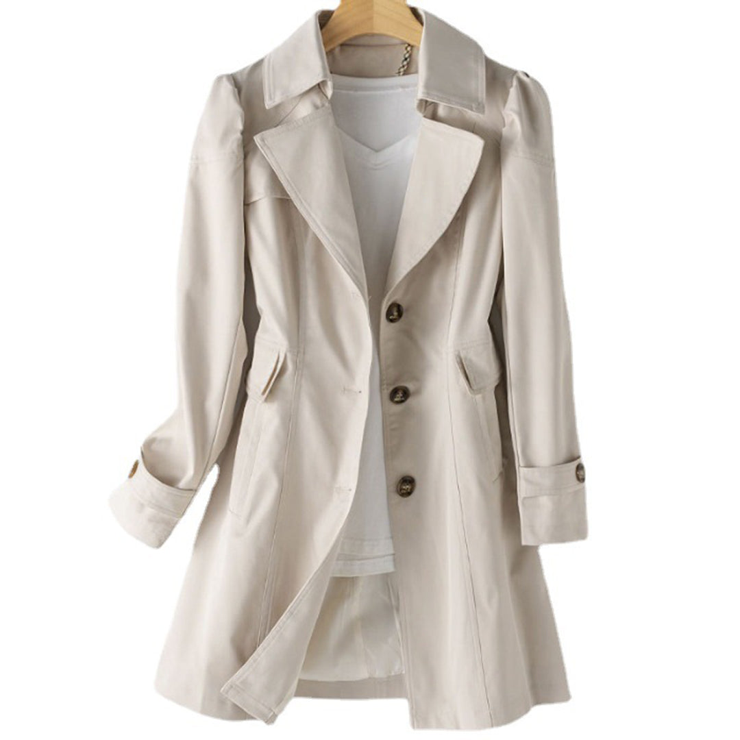 Women's spring/autumn double-breasted lapel midi trench coat