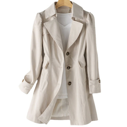 Women's spring/autumn double-breasted lapel midi trench coat