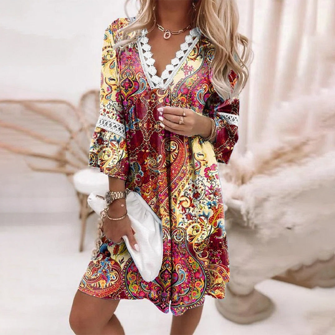 Lace Trim Natural Fiber Relaxed Boho Dressnull