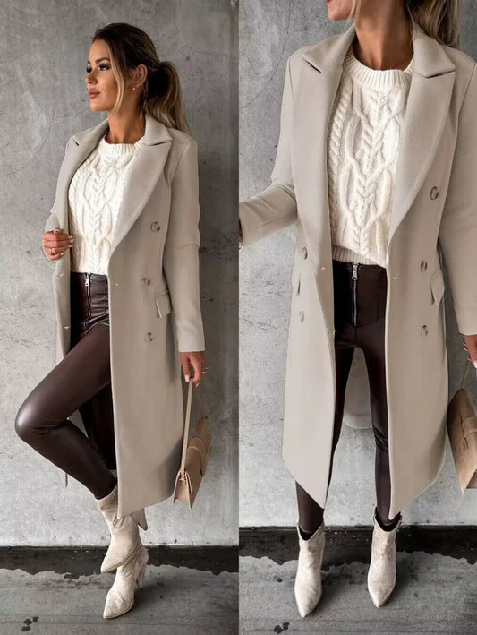 Double-Breasted Wool Long-Sleeve Coat