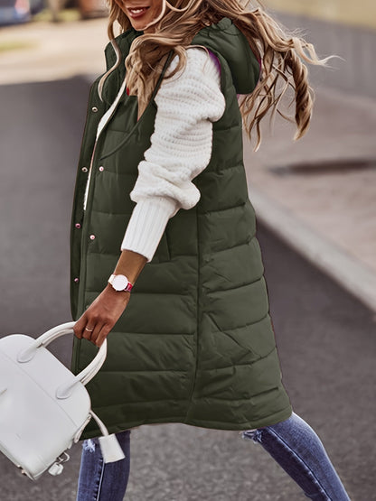Women's solid color hooded single-breasted mid-length slim cardigan jacket