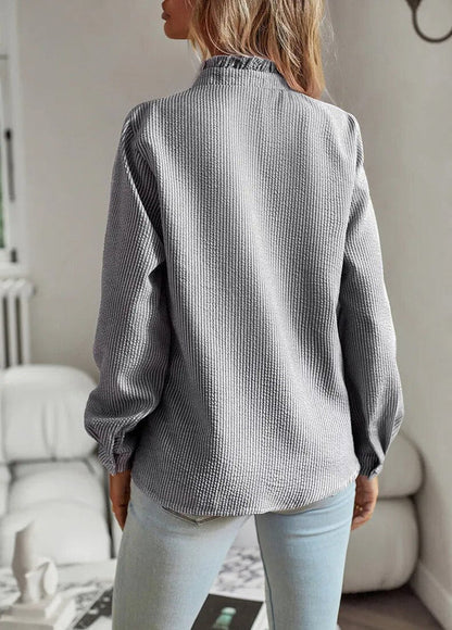 Women's striped long sleeve pleated single breasted shirt