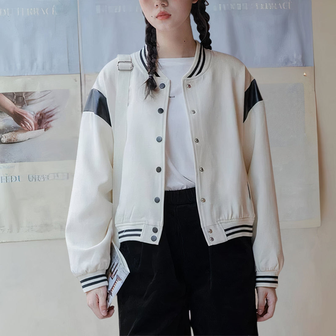 Women's loose short windbreaker bomber jacket