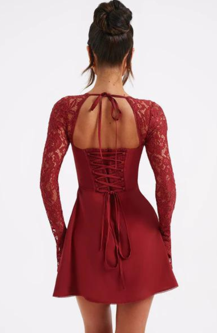 Lace Flared Sleeve Slim Fit Mini Dress