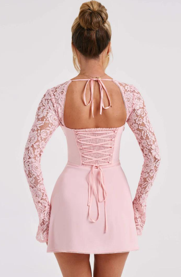Lace Flared Sleeve Slim Fit Mini Dress
