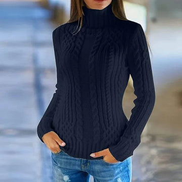 Women's high-neck fashion hook and loop sweater