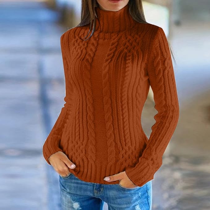 Women's high-neck fashion hook and loop sweater