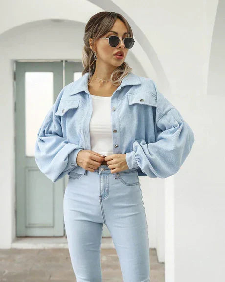Button Closure Front Pocket Shortened Jacket
