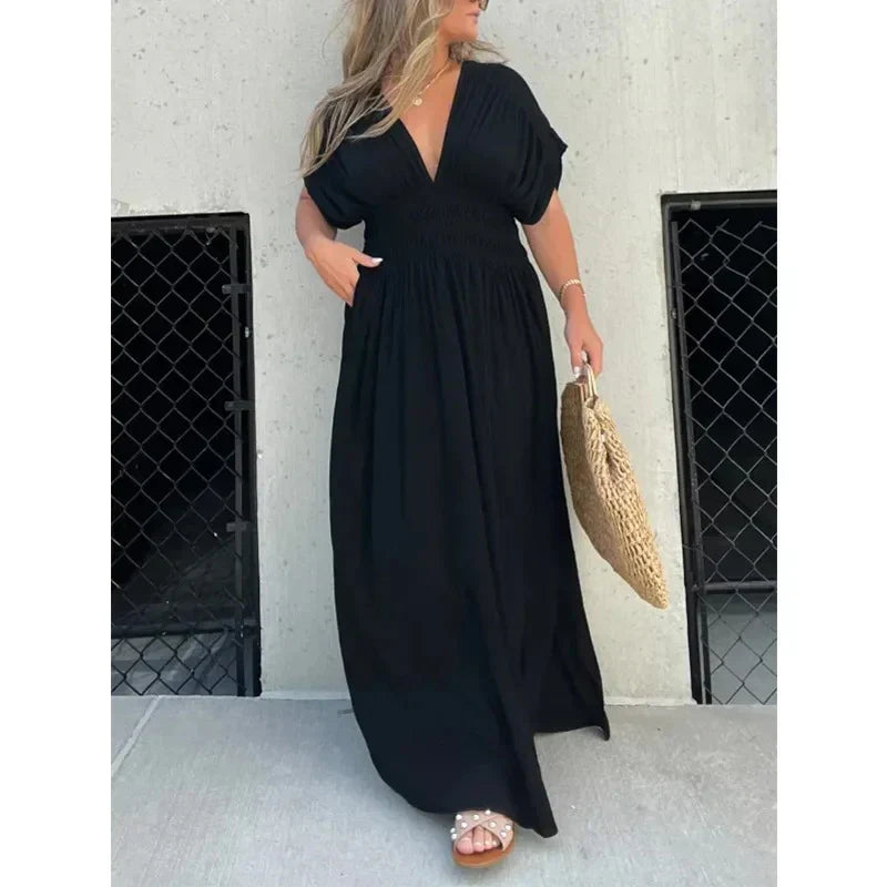 Flowing Lightweight Draped Sleeve Maxi Dress