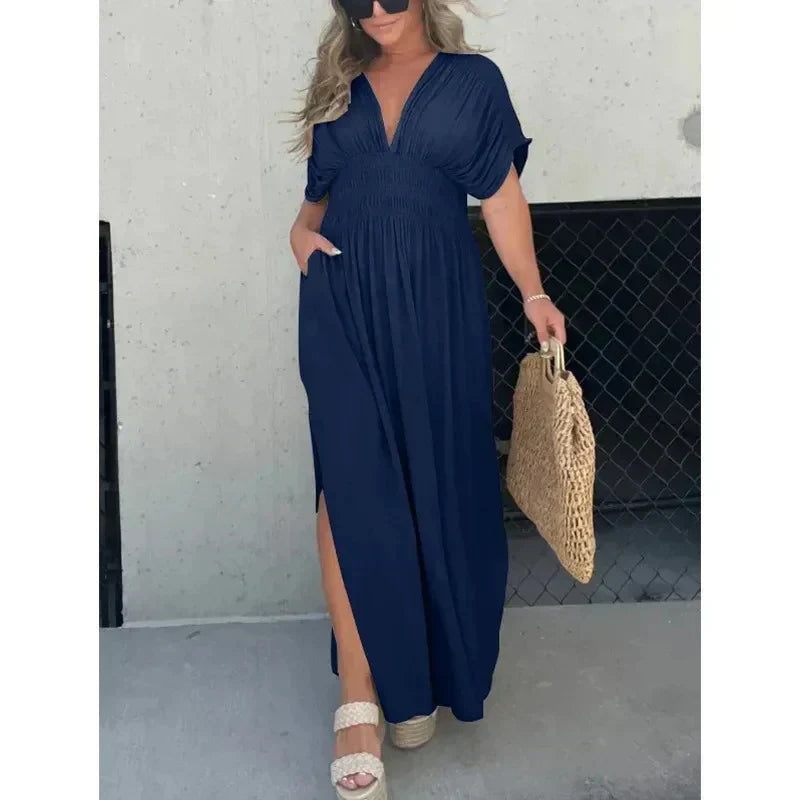 Flowing Lightweight Draped Sleeve Maxi Dress