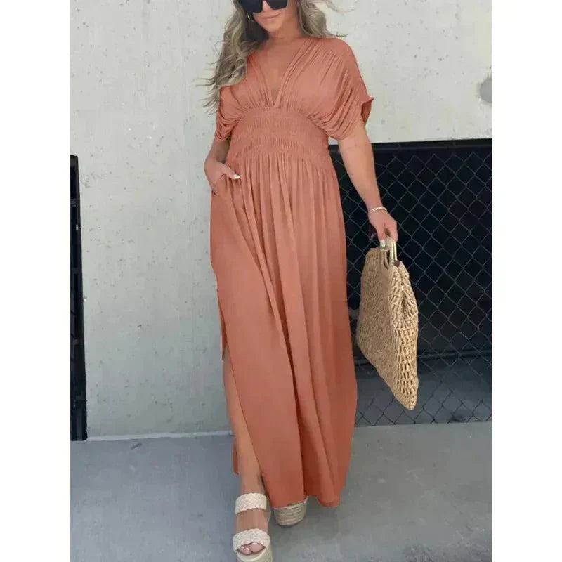 Flowing Lightweight Draped Sleeve Maxi Dress