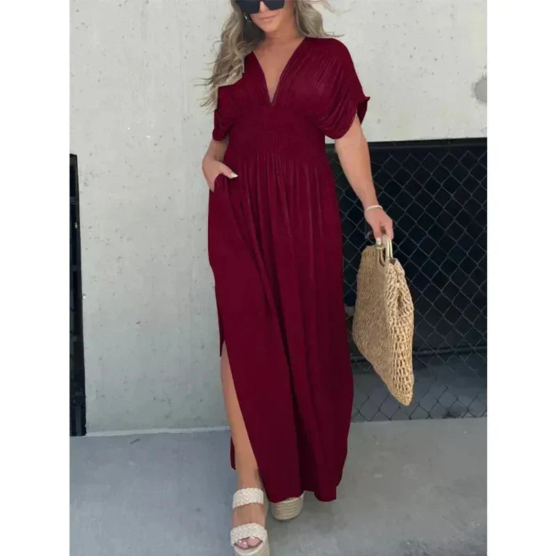 Flowing Lightweight Draped Sleeve Maxi Dress