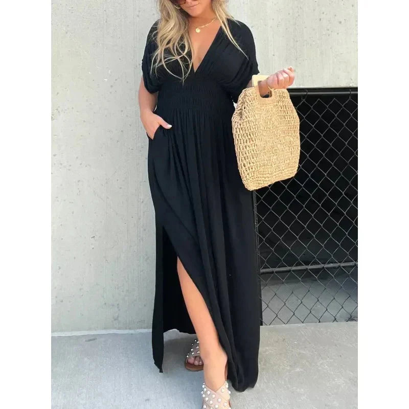 Flowing Lightweight Draped Sleeve Maxi Dress