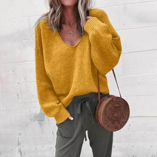 Oversized Soft Knit V-Neck Sweater