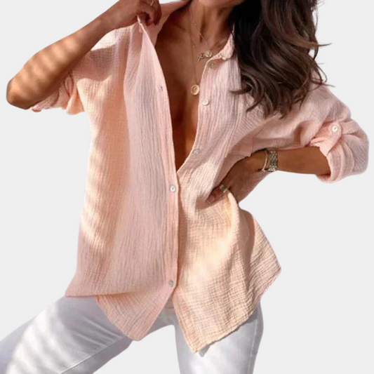 Crinkled Fabric Relaxed Fit Button-Up Shirt