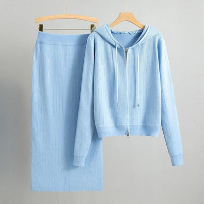 Women's spring autumn diamond sweater cardigan skirt set