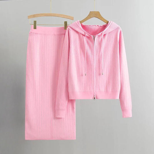 Diamond Sweater Cardigan Skirt Set