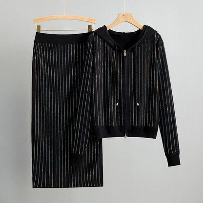 Women's spring autumn diamond sweater cardigan skirt set