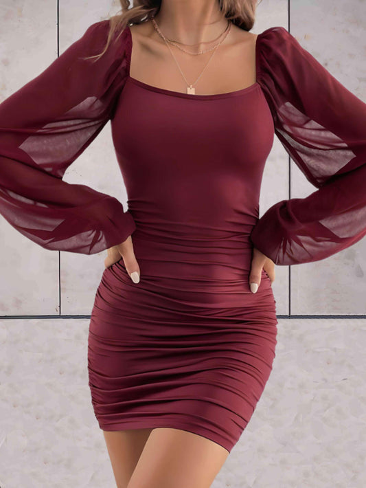 Ruched Puff Sleeve Bodycon Mini Dress