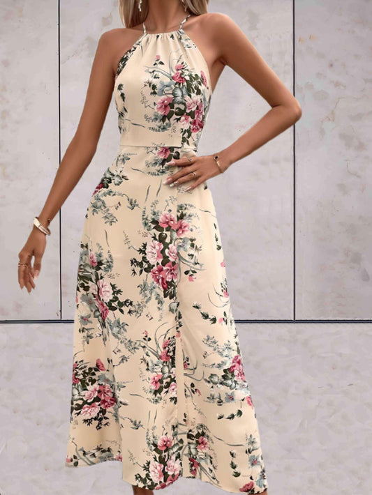 Floral Print Side Slit Summer Maxi Dress