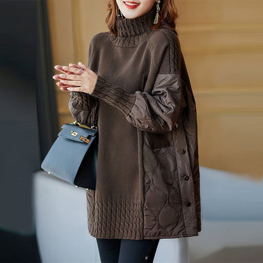 High Collar Splicing Casual Style Sweater