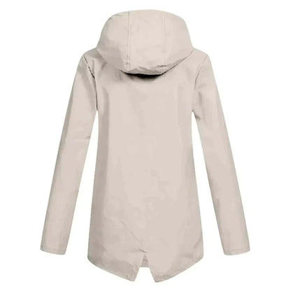 Women's waterproof hooded long rain coat with zipper
