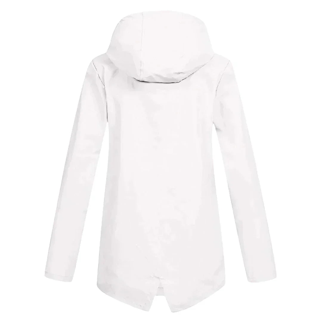 Women's waterproof hooded long rain coat with zipper