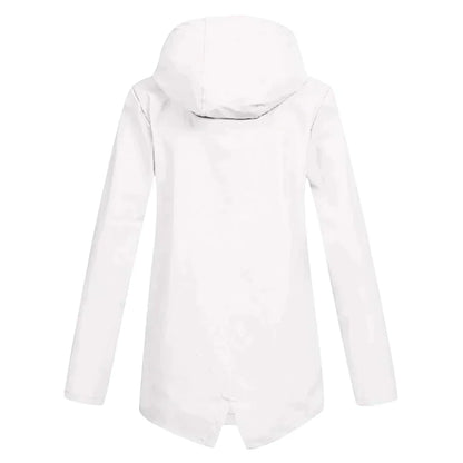 Women's waterproof hooded long rain coat with zipper