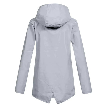 Women's waterproof hooded long rain coat with zipper