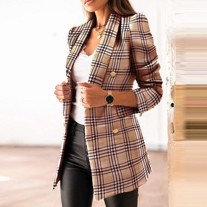 Women's long sleeve double breasted printed jacket