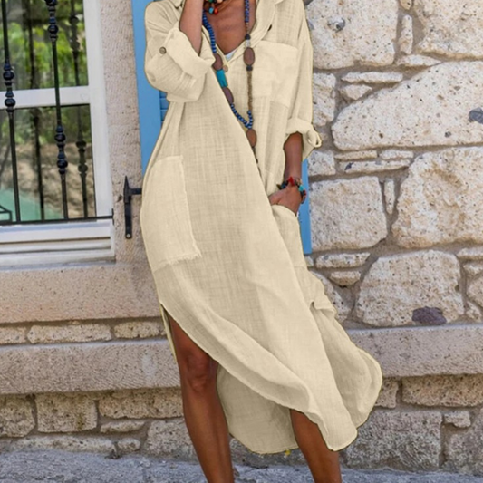 Breathable Cotton Linen Relaxed Shirtdress