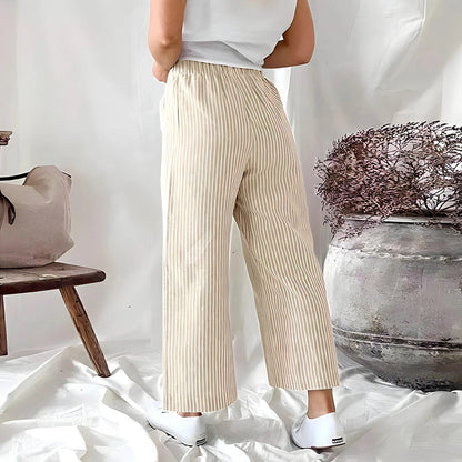 Women's Wide-Leg Pants - Elastic Waist - Relaxed Fit - With Pockets
