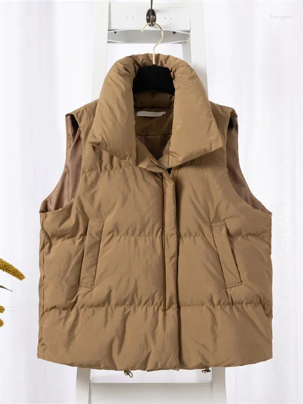 Women's Puffer Vest - Quilted Insulated - Funnel Collar - Zip Closure - Lightweight Layer