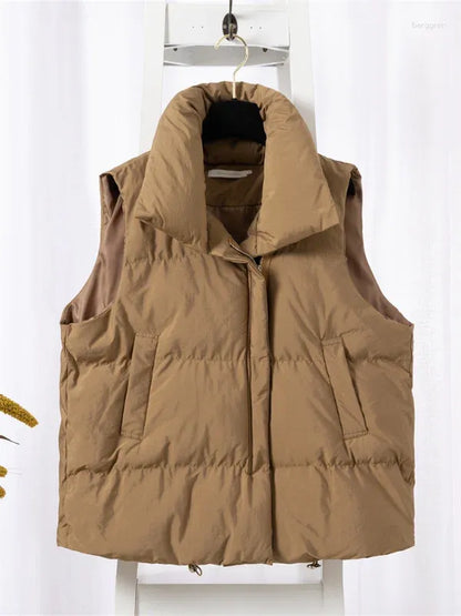 Women's Puffer Vest - Quilted Insulated - Funnel Collar - Zip Closure - Lightweight Layer