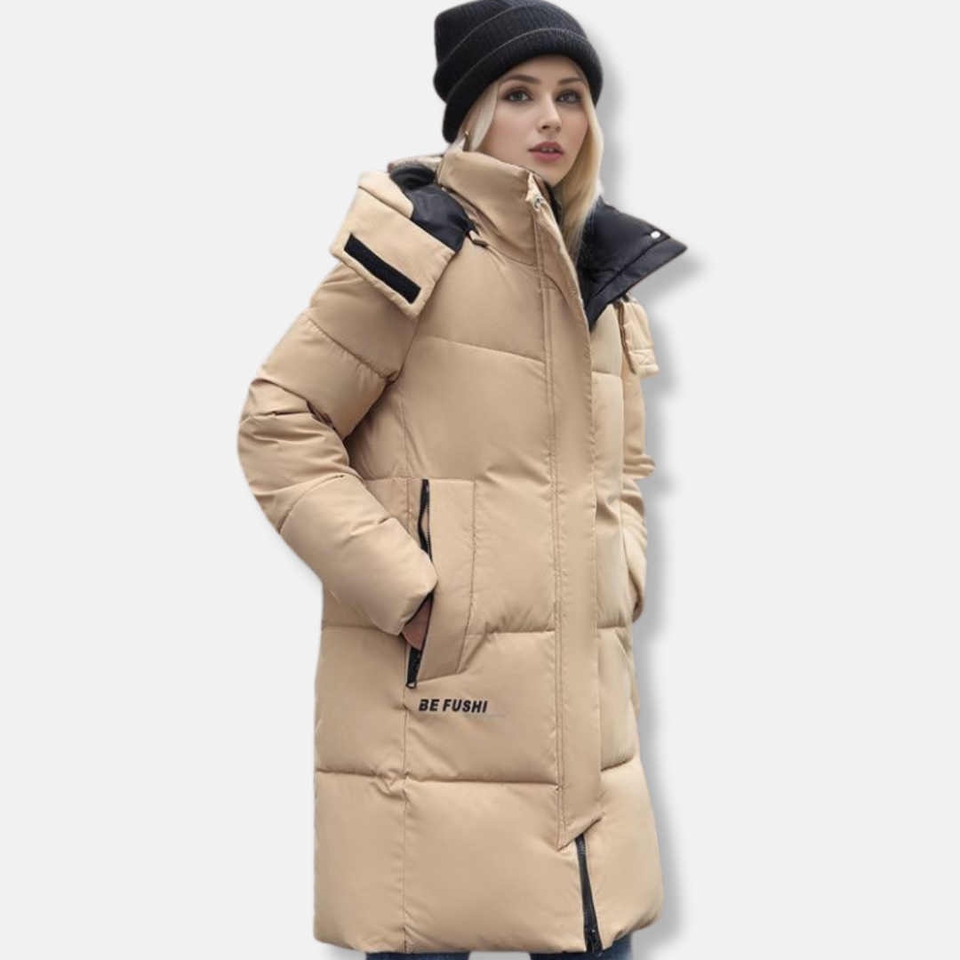 High Collar Hood Mid-Thigh Puffer Coat