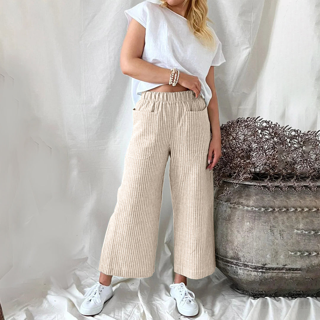 Women's Wide-Leg Pants - Elastic Waist - Relaxed Fit - With Pockets