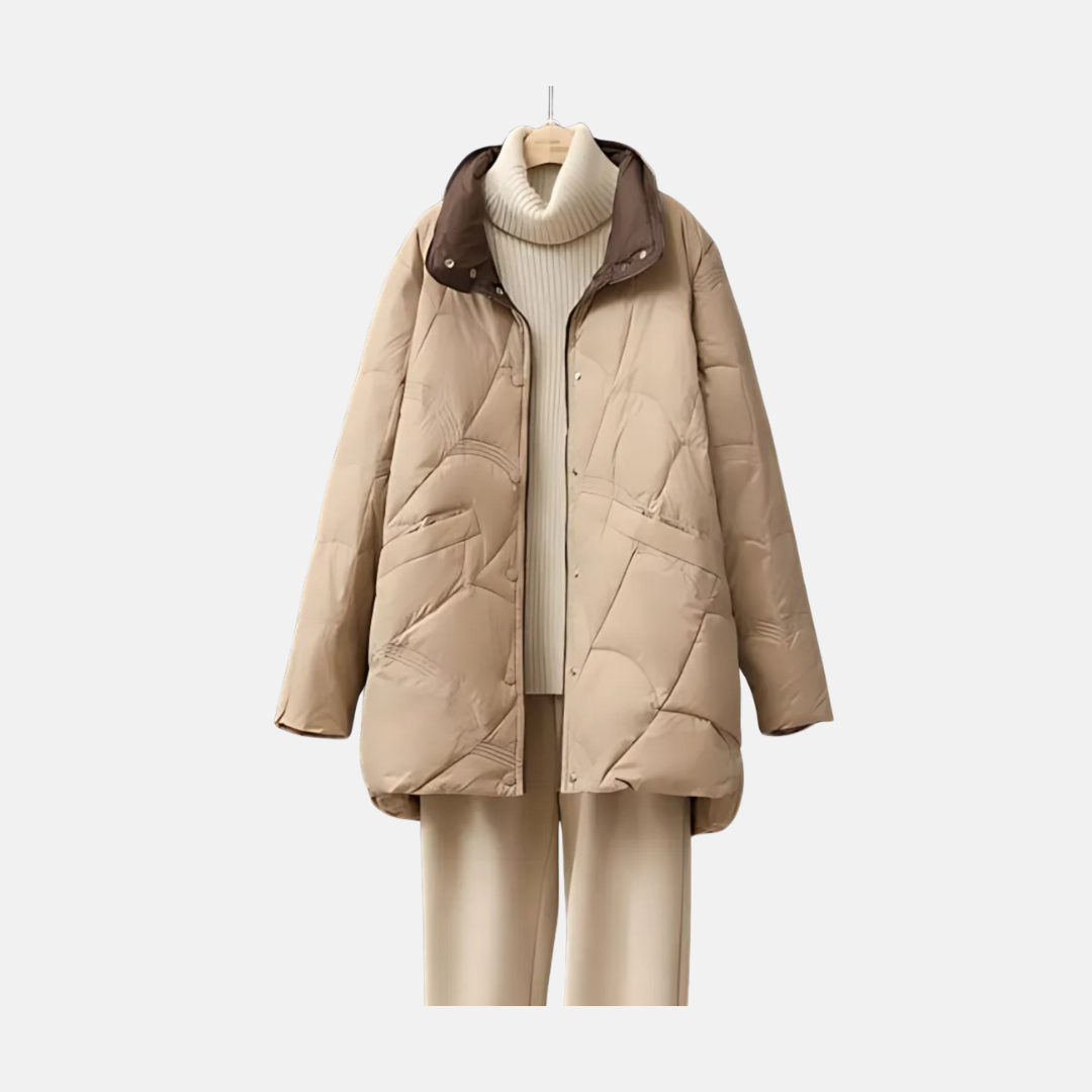 Women’s Jacket - Mid-Thigh Length - Stand Collar - Quilted Pattern