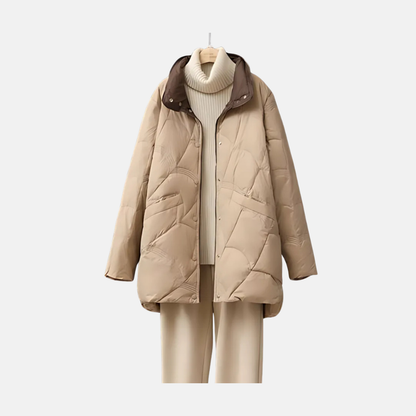 Women’s Jacket - Mid-Thigh Length - Stand Collar - Quilted Pattern