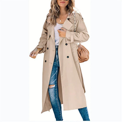 Women's double-breasted long trench coat