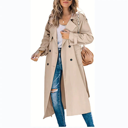 Double-Breasted Long Trench Coat