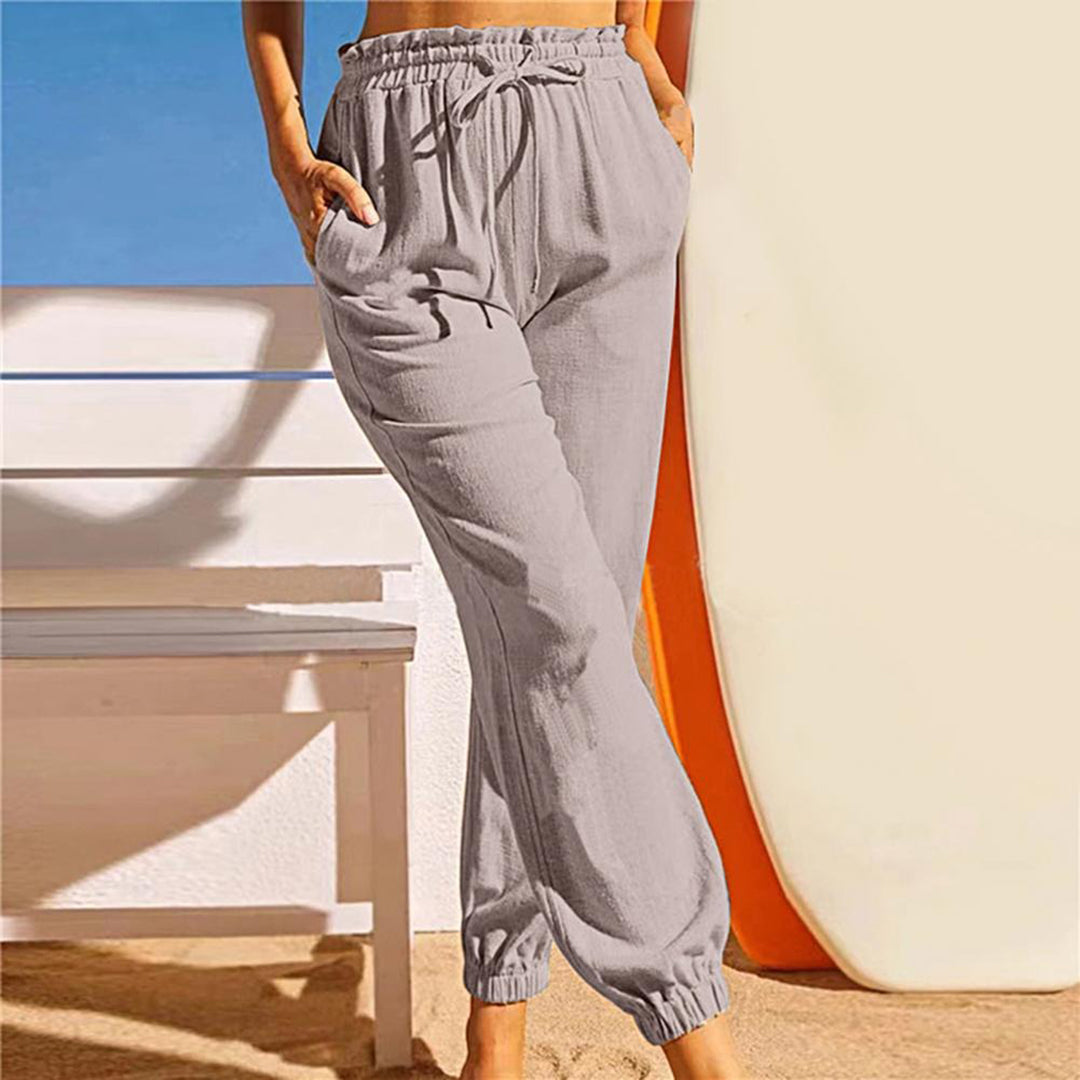 Casual elastic lotus leaf pants for women