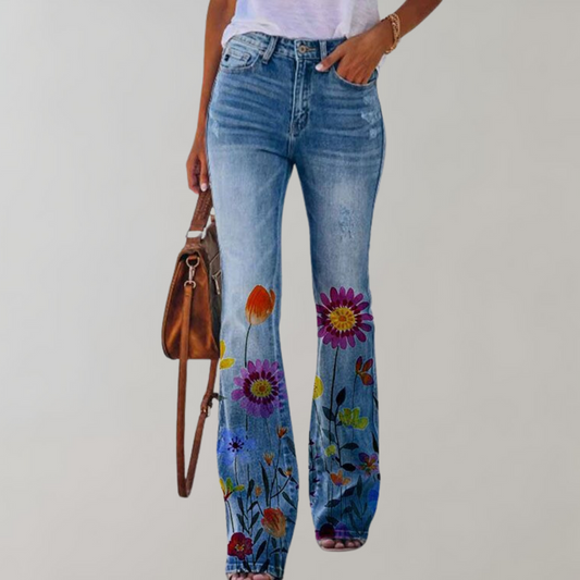 Peacock Pattern Twill Fabric Casual Jeans Trousers
