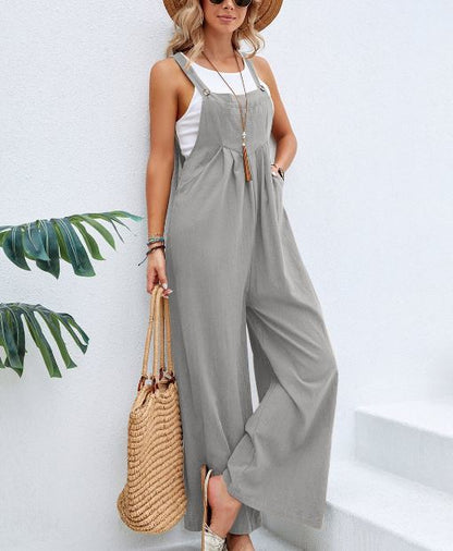 Women's Jumpsuit - Wide Leg Lightweight Sleeveless Overalls - Relaxed Fit Casual Wear