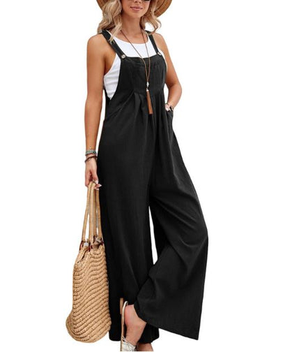 Women's Jumpsuit - Wide Leg Lightweight Sleeveless Overalls - Relaxed Fit Casual Wear