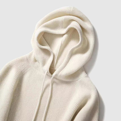 Grace Hooded Sweater | Ribbed Drawstring Hip-Length Sweater