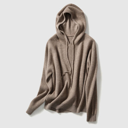 Grace Hooded Sweater | Ribbed Drawstring Hip-Length Sweater