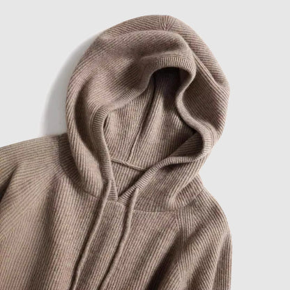 Grace Hooded Sweater | Ribbed Drawstring Hip-Length Sweater