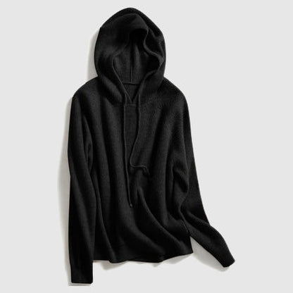 Grace Hooded Sweater | Ribbed Drawstring Hip-Length Sweater