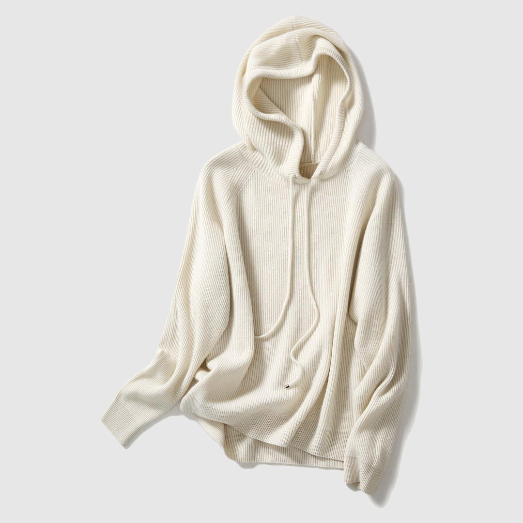 Grace Hooded Sweater | Ribbed Drawstring Hip-Length Sweater